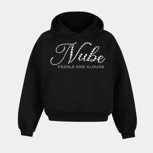 Pearls and Clouds Black Raglan Hoodie
