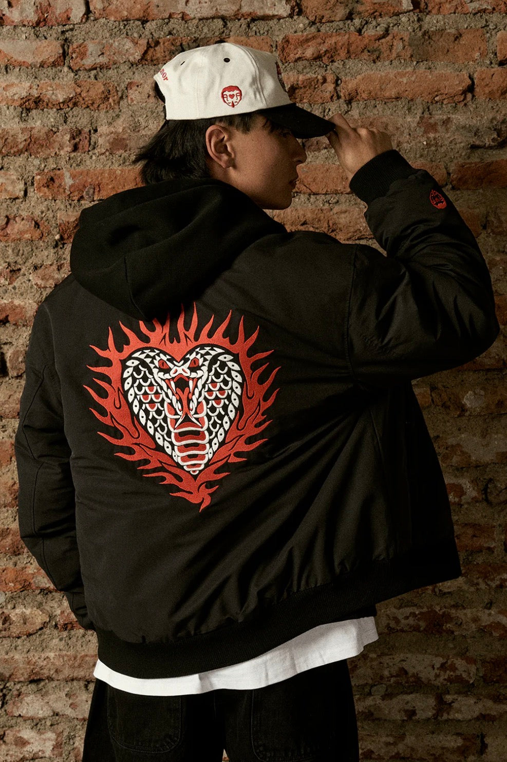 Chaqueta Bomber Flamed Cobra Negra Hombre | Jose Prieto