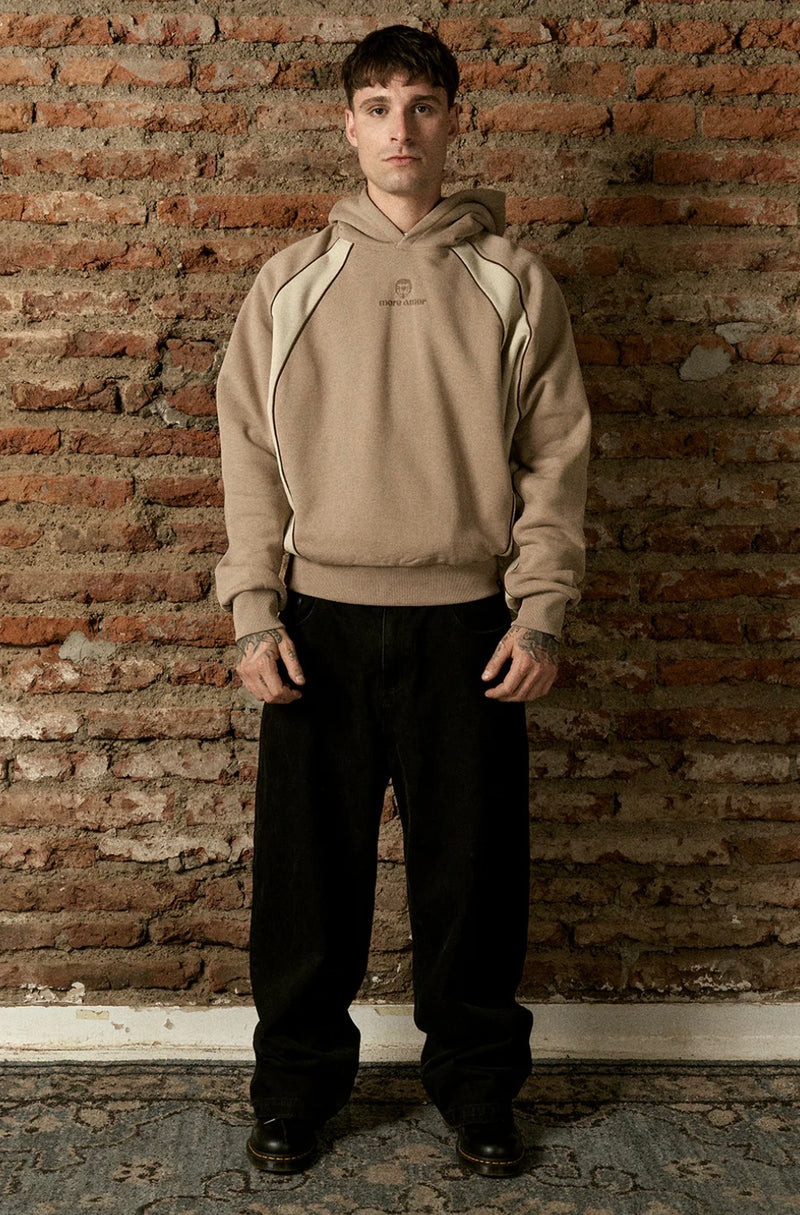 Polerón con Gorro Boxy Piping Ecru & Café | more amor