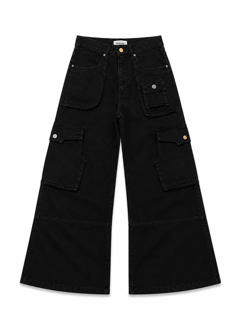 CARGO FLARED JEANS BLACK