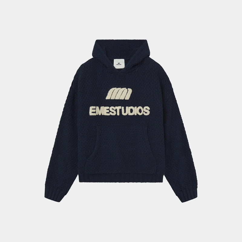 Pidgey Navy Knitted Oversized Hoodie