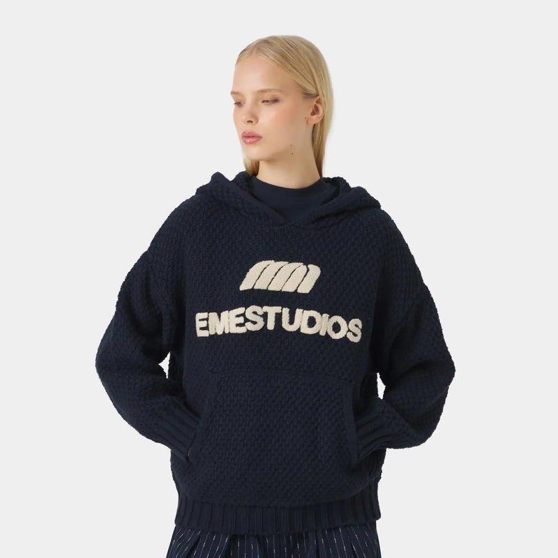 Pidgey Navy Knitted Oversized Hoodie