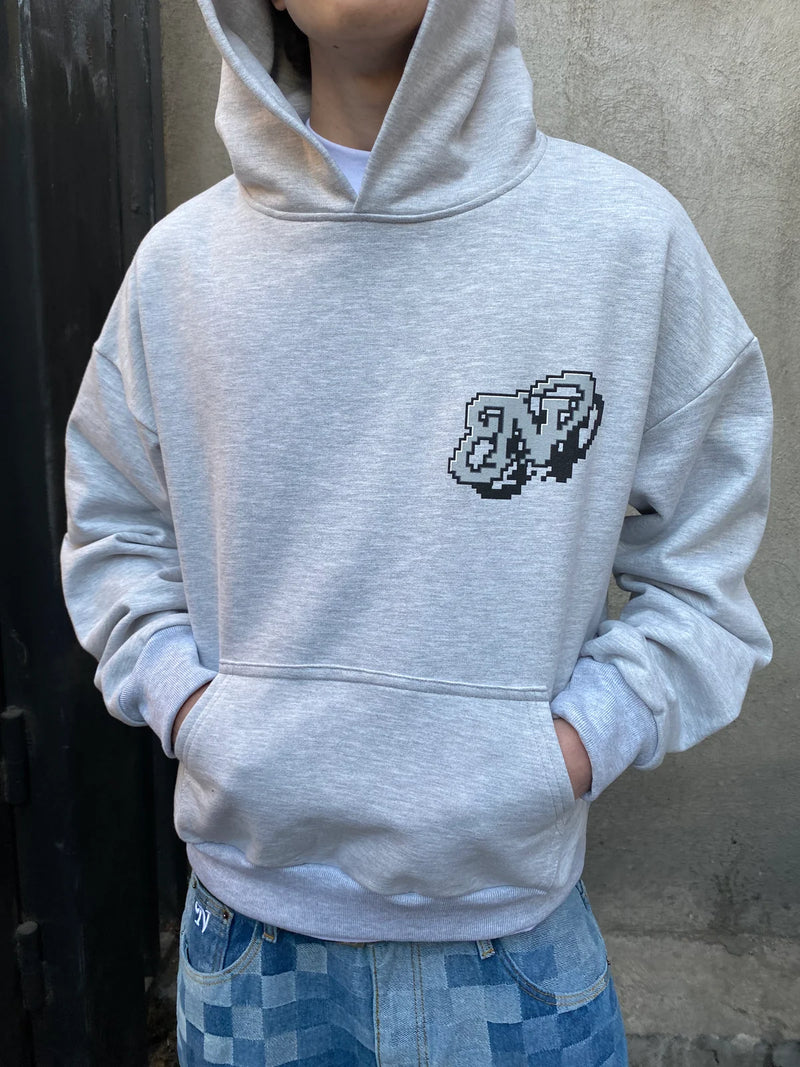 NUBE Pixel Web Melange Grey Hoodie