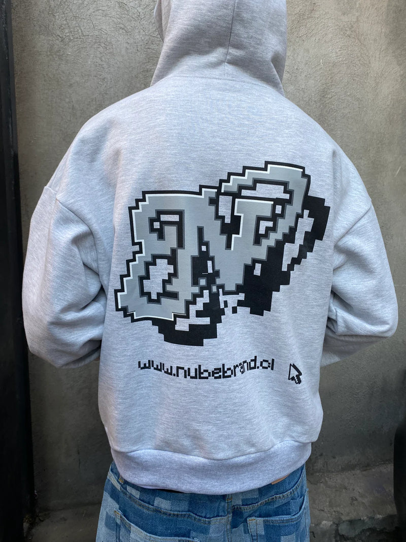 NUBE Pixel Web Melange Grey Hoodie
