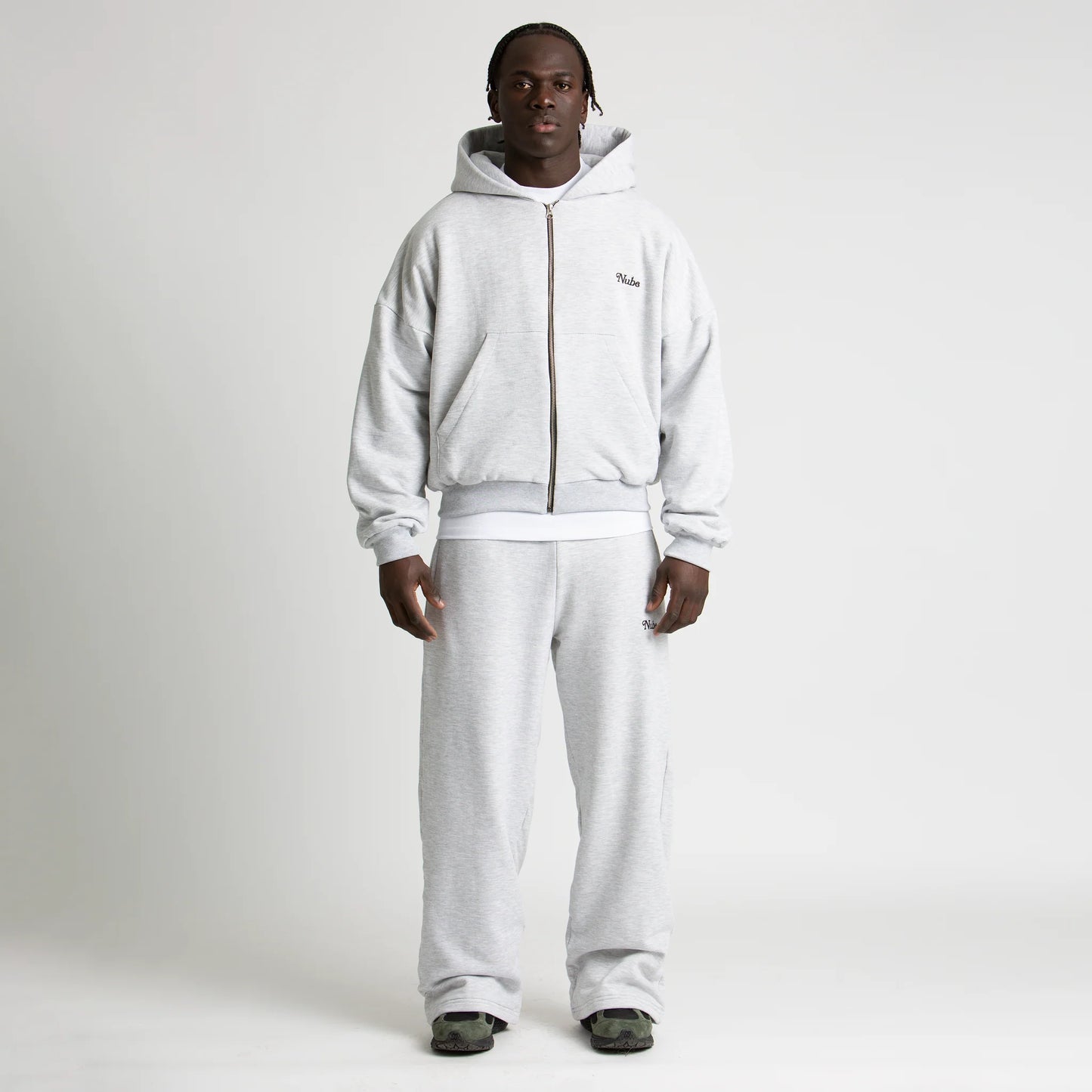 Basic Melange Grey Zip Boxy Hoodie