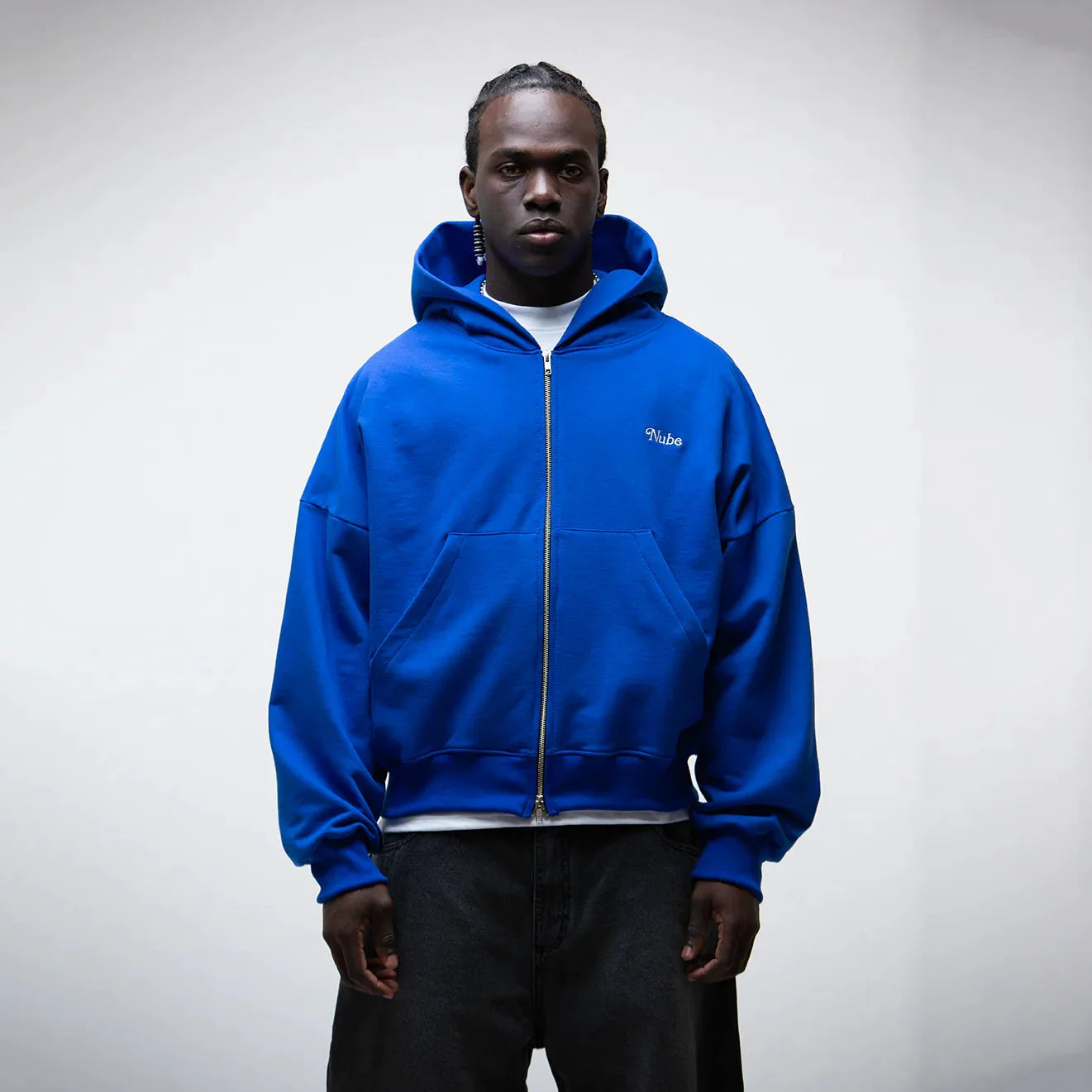 Basic Royal Blue Zip Boxy Hoodie
