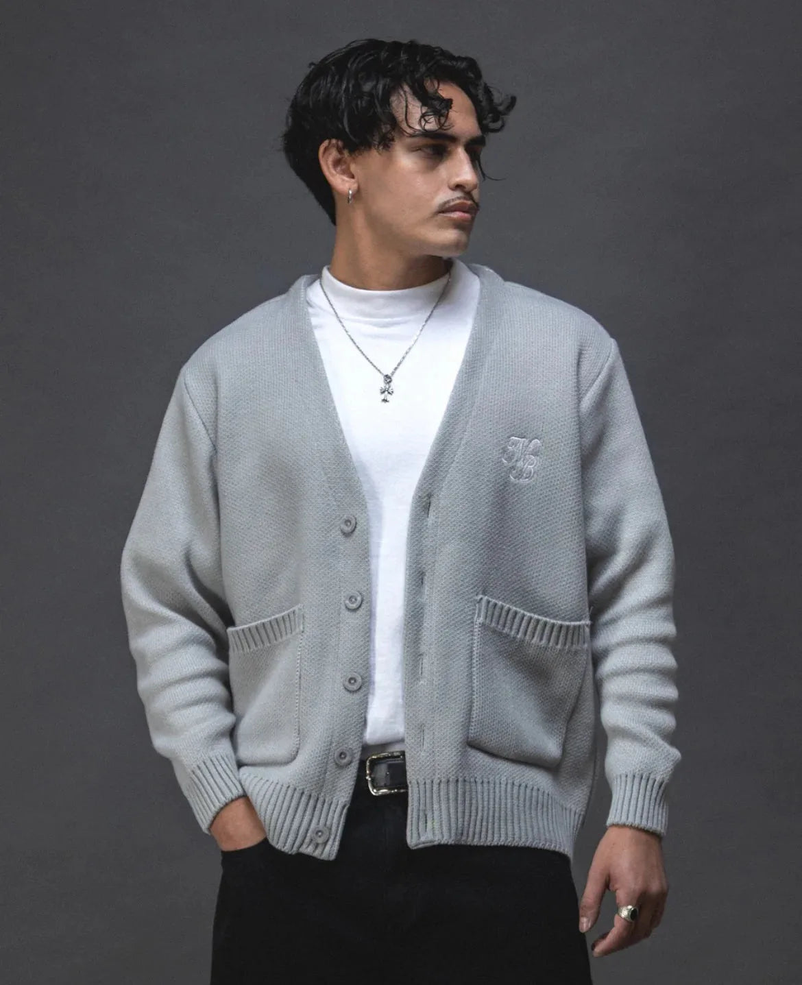 Script Logo Grey Cardigan