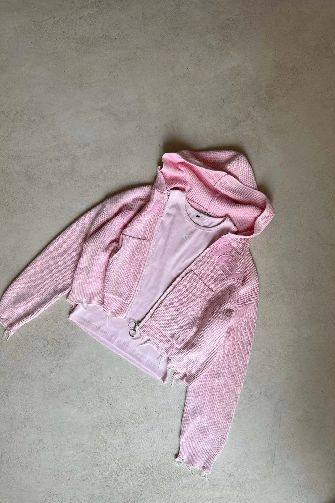 New Light Pink Buzz Knit Zipper