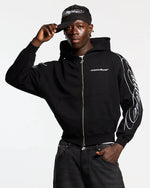 NEW SCRIPT ZIP HOODIE BLACK