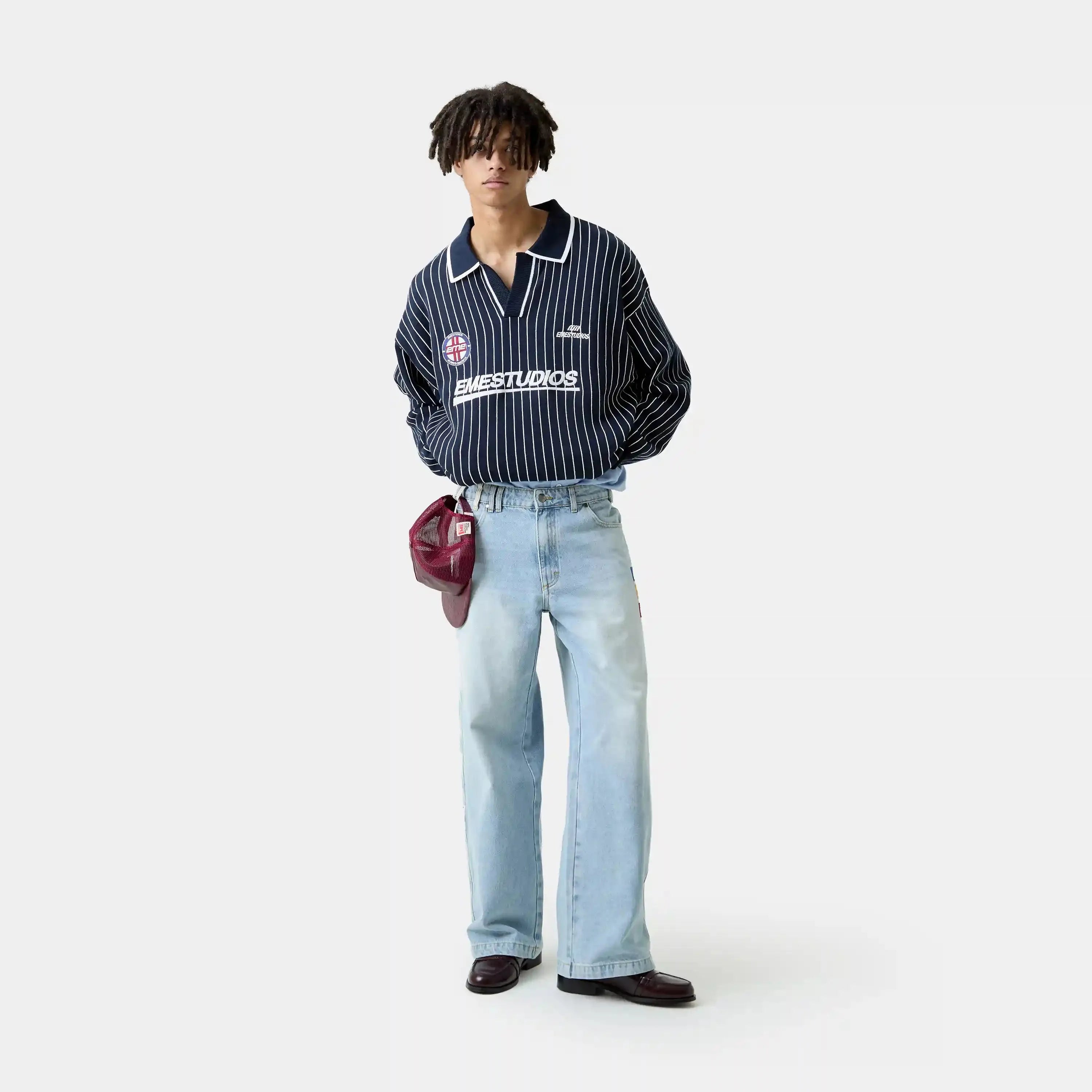 PINSTRIPE NAVY KNIT POLO