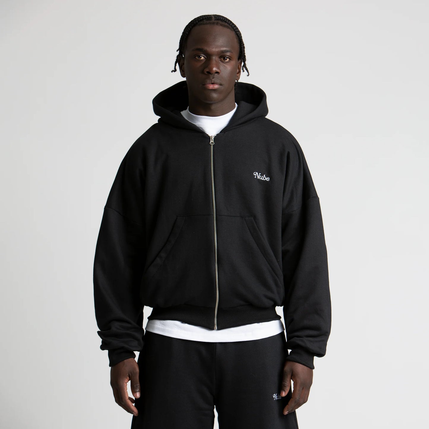 Basic Black Zip Boxy Hoodie