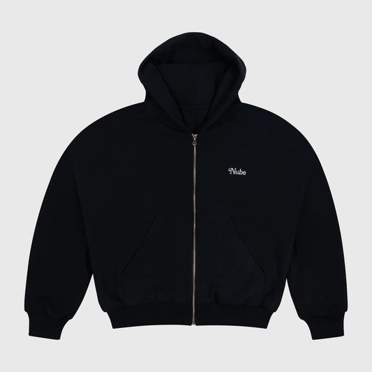 Basic Black Zip Boxy Hoodie