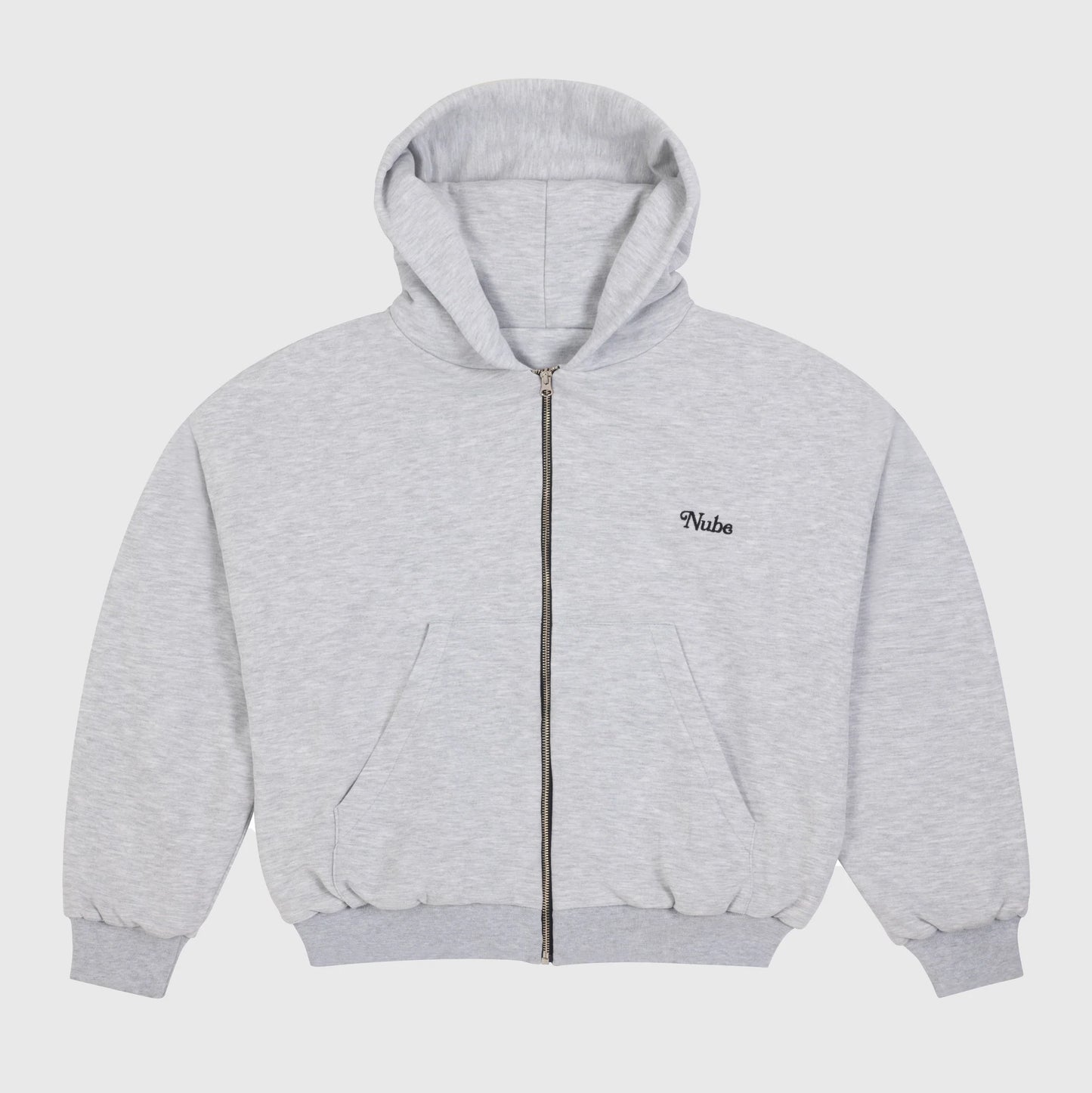 Basic Melange Grey Zip Boxy Hoodie