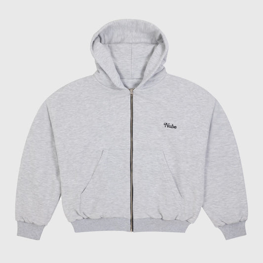 Basic Melange Grey Zip Boxy Hoodie
